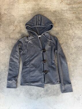 Element Distressed Terry Button Up Hooded Black Sweater Woman’s Medium